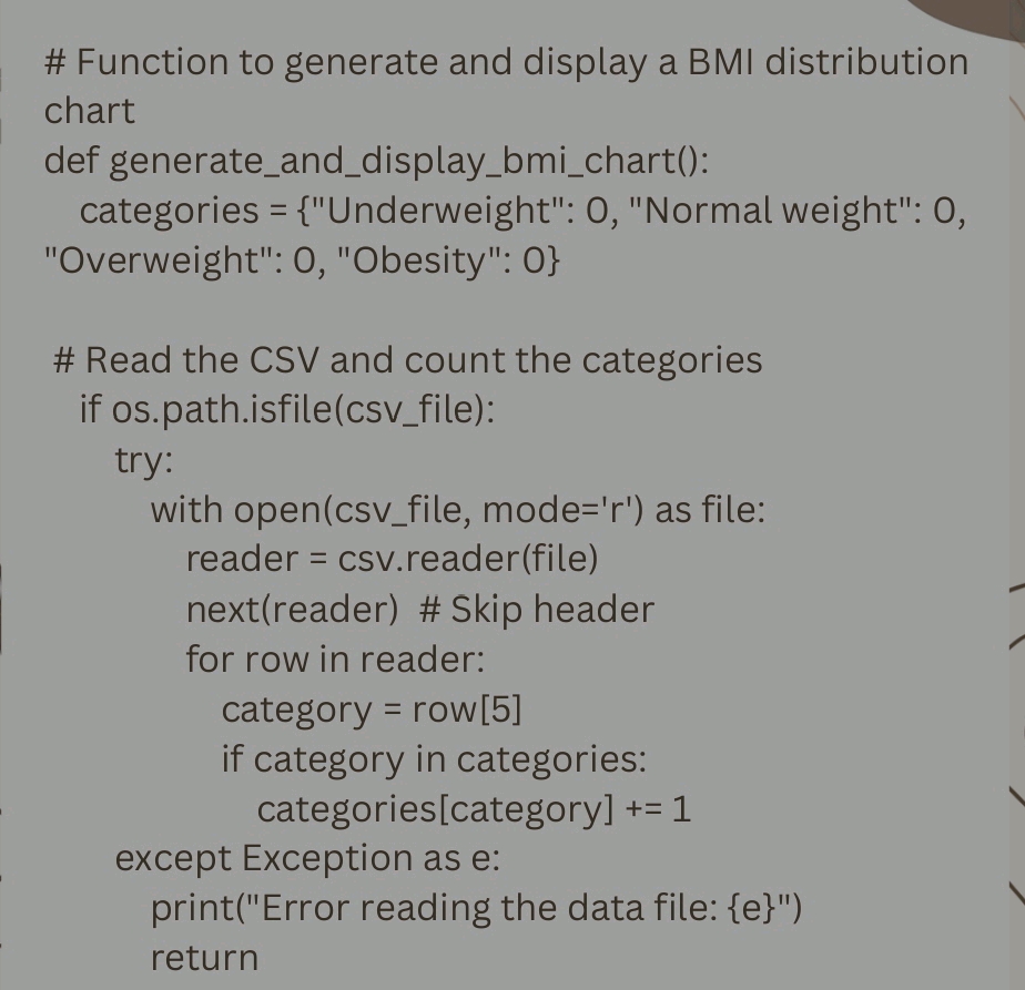 Bmi Data Model Example Function to generate and display a BMI | StudyX