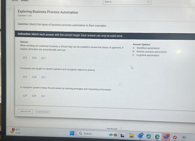 Question Match the types of business process