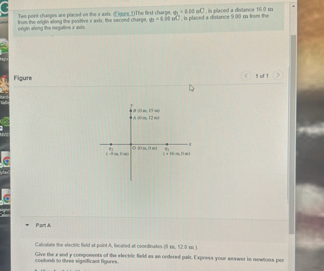 Two point charges are placed on the x axis