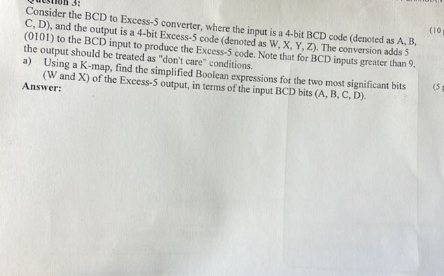 Question 3 Consider the BCD to Excess-5