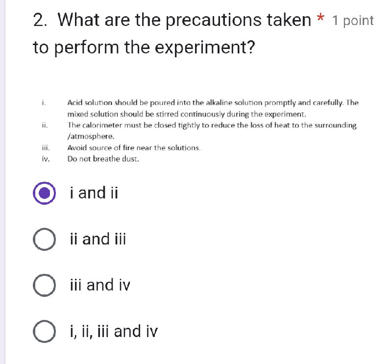 Precaution Step Experiment Example 2 What are the precautions taken 1 point to | StudyX