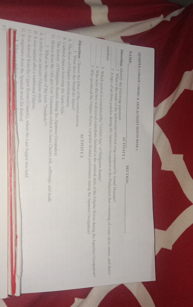 QUARTER 3 GRADE 7 MUSIC ARTS ACTIVITY SHEETS