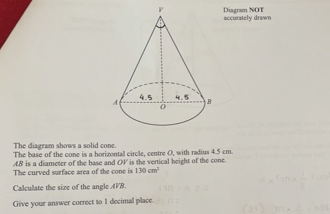 Cyone Solid The diagram shows a solid cone The base of