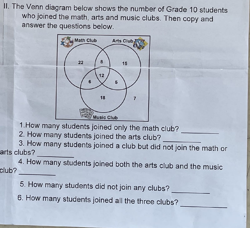 II The Venn diagram below shows the number