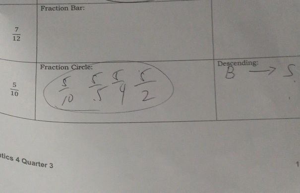 Fraction Bar 7/12 5/10 Fraction Circle 5/10