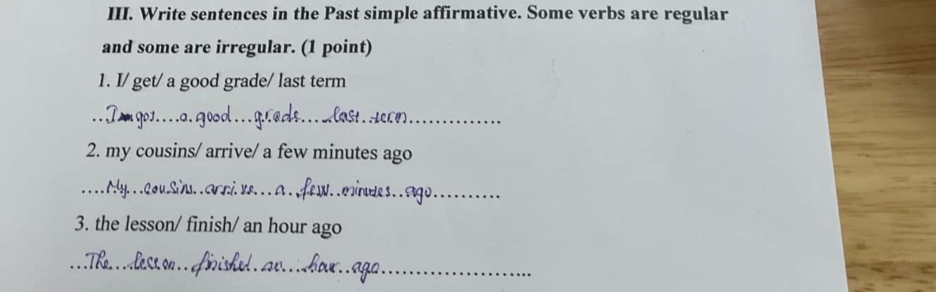 III Write sentences in the Past simple | StudyX