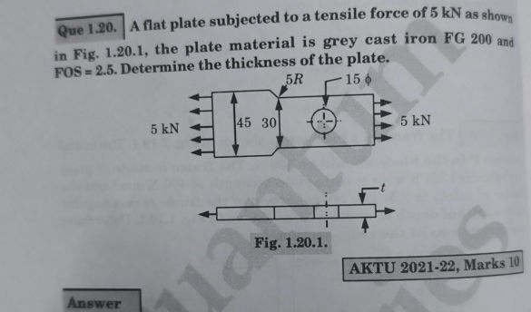 Que 120 A flat plate subjected to a tensile | StudyX