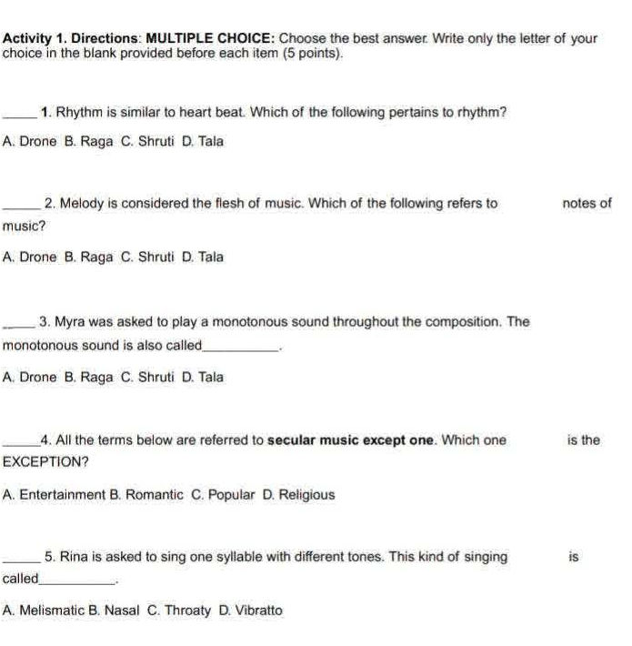 Activity 1 Directions MULTIPLE CHOICE Choose | StudyX