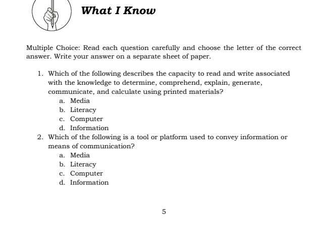 What I Know Multiple Choice Read each | StudyX