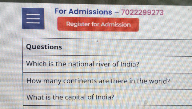 Questions Which is the national river of