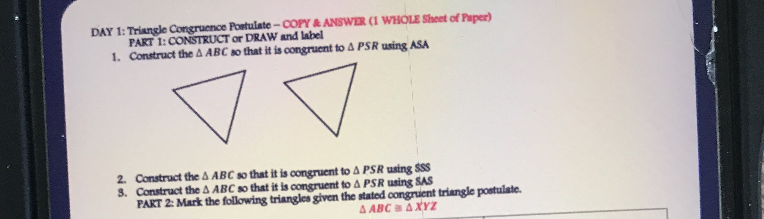 DAY 1 Triangle Congruence Postulate - COPY