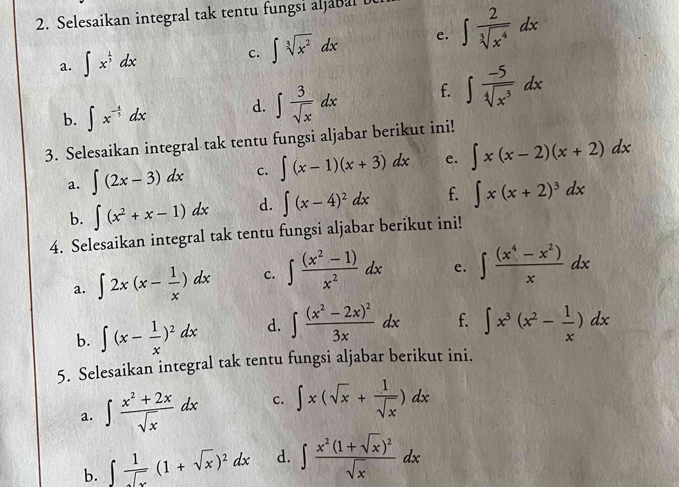 2 Selesaikan integral tak tentu fungsi | StudyX
