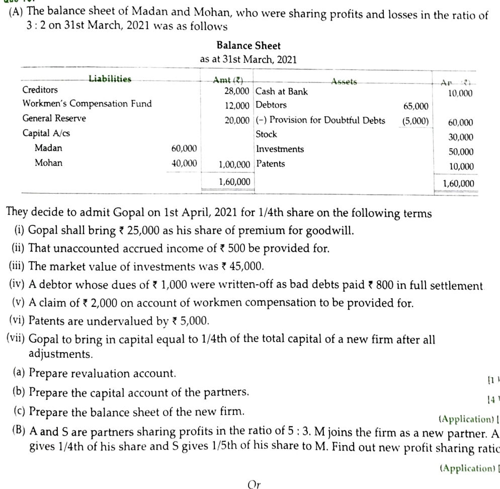 Mohan Ration (A) The balance sheet of Madan and Mohan who | StudyX