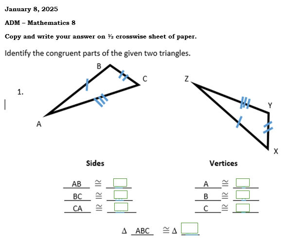 January 8 2025 ADM - Mathematics 8 Copy and | StudyX