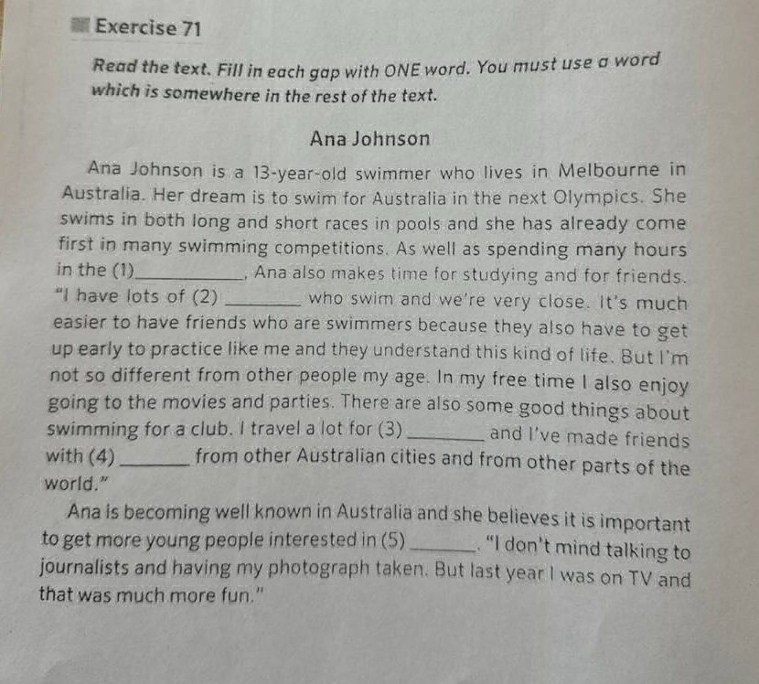 Exercise 71Read the text Fill in each gap | StudyX