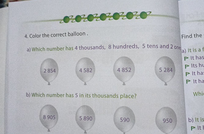 4 Color the correct balloon a) Which number | StudyX