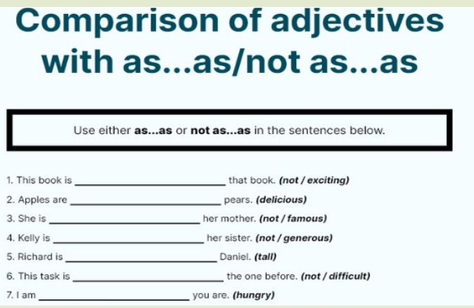 Comparison of adjectives with asas/not asas | StudyX