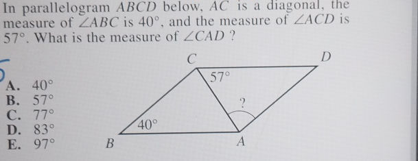 In parallelogram ABCD below AC is a diagonal | StudyX
