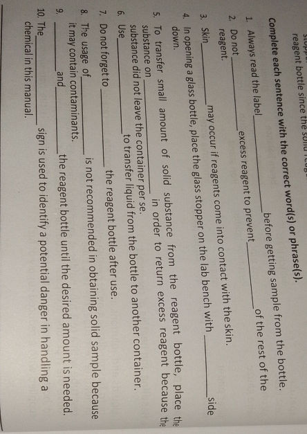 Complete each sentence with the correct | StudyX