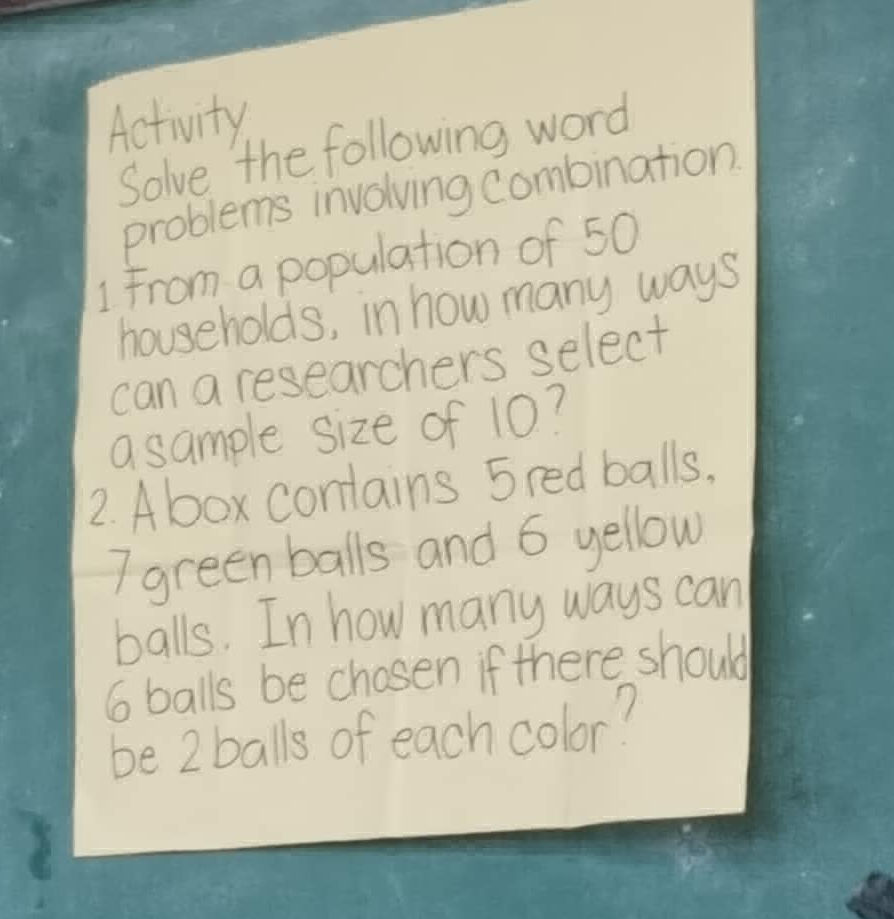 Activity Solve the following word problems