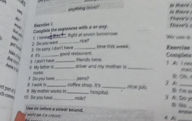 Exercise 1 Complete the sentences with a or | StudyX