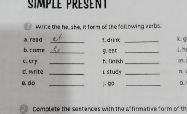SIMPLE PRESENT Write the he she it form of