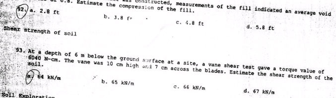 92 Estimate the compression of the fill a 28