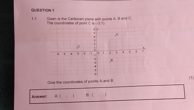 Define Cartesian Question QUESTION 1 11 Given is the Cartesian plane | StudyX