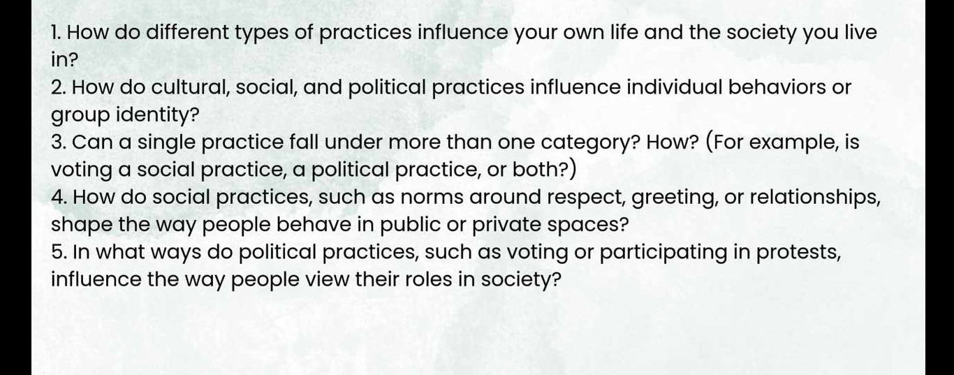 Social Practice Examples 1 How do different types of practices