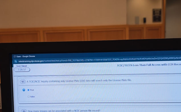 45 A TCIC/NCIC inquiry containing only | StudyX