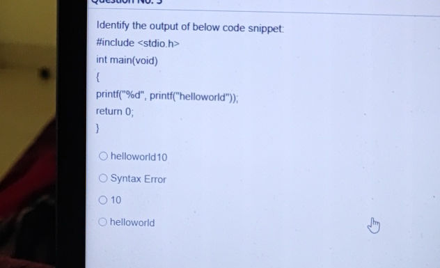 Identify the output of below code snippet | StudyX