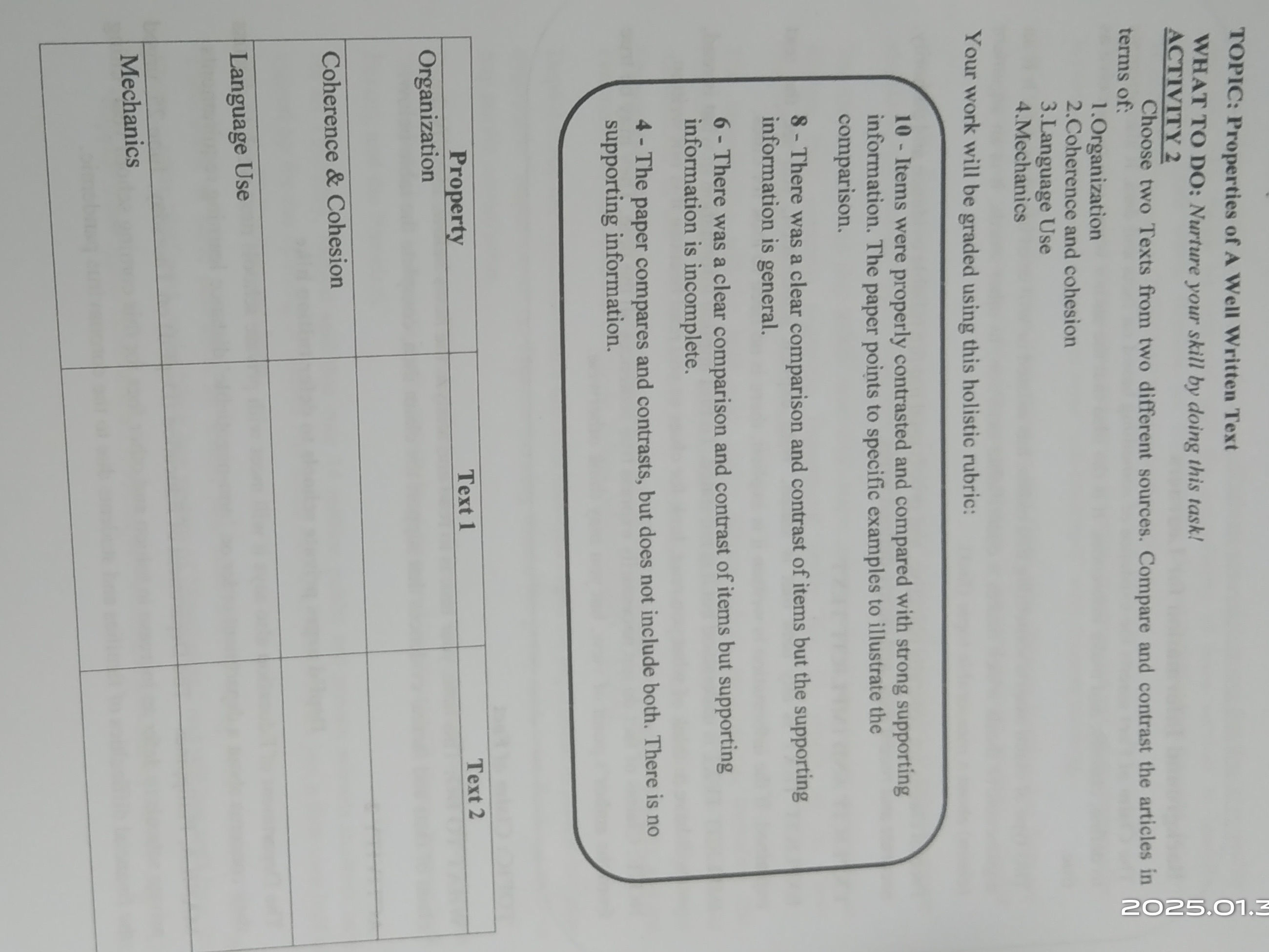 TOPIC Properties of A Well Written Text WHAT | StudyX