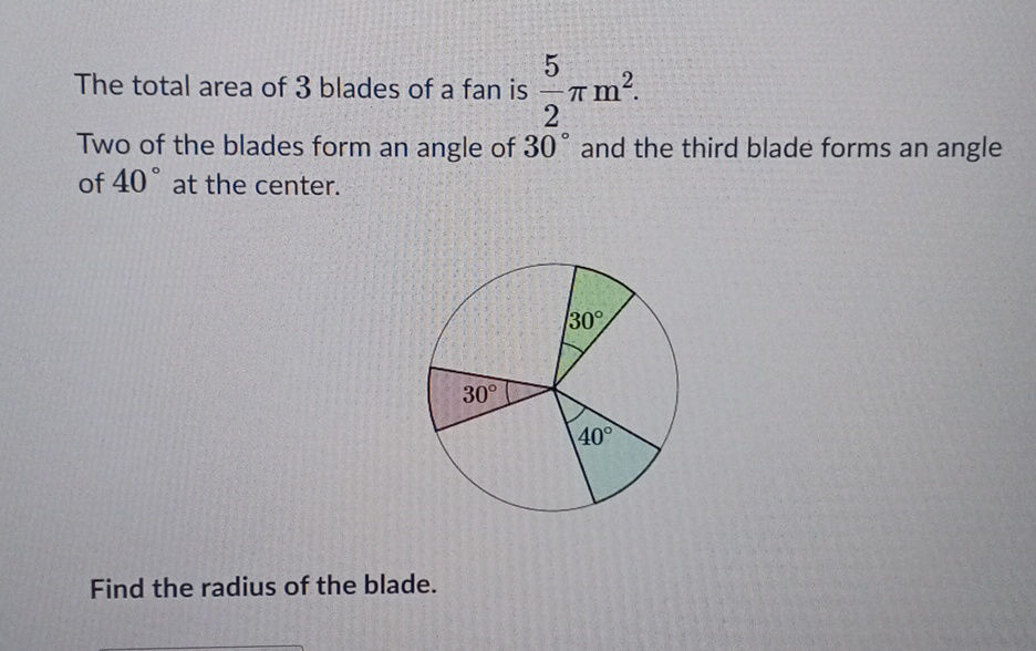 The total area of 3 blades of a fan is 52 m2