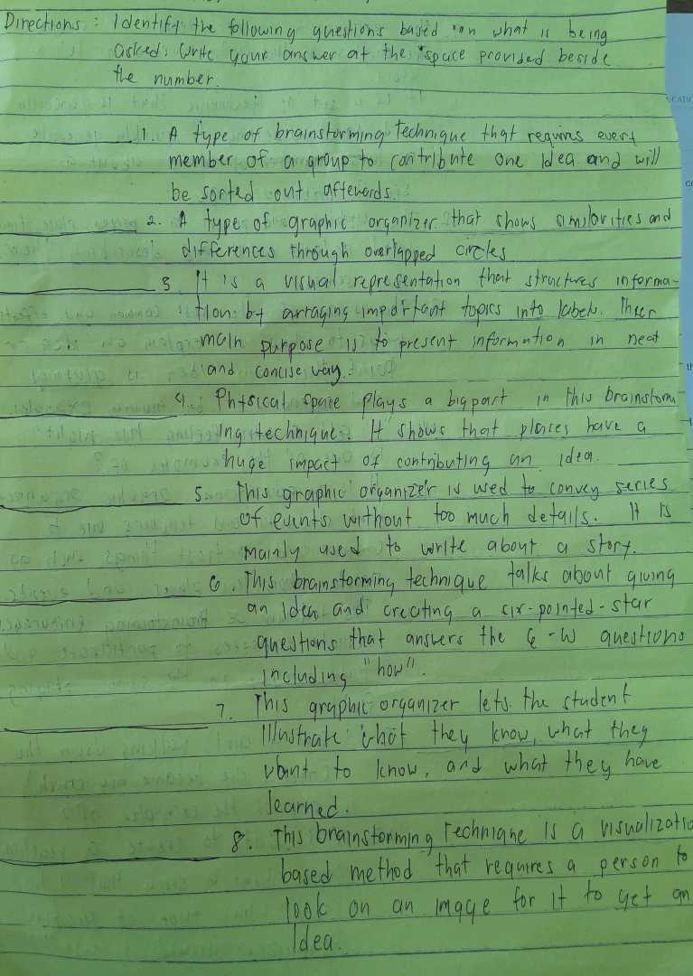 Directions Identify the following questions