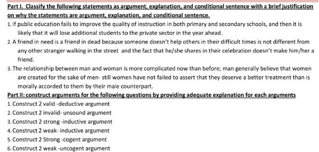 Part I Classify the following statements as | StudyX