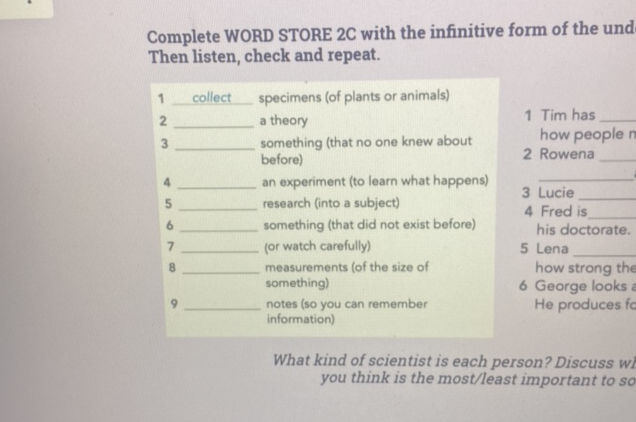 Complete WORD STORE 2C with the infinitive | StudyX