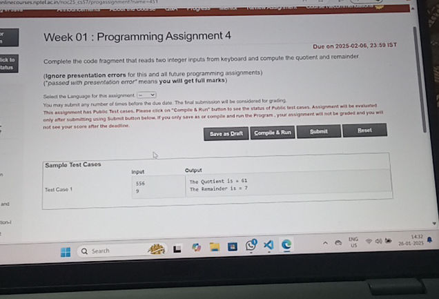 Week 01 Programming Assignment 4 Due on
