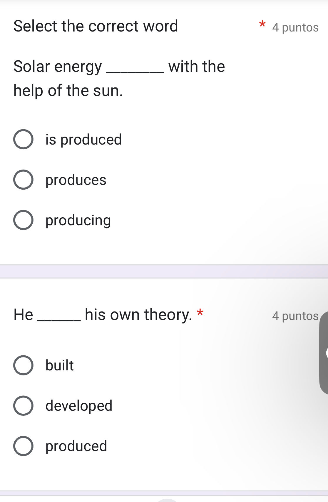 Solar Notes Select the correct word Solar energy with