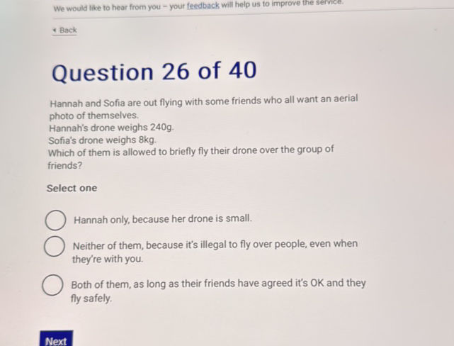 Question 26 of 40 Hannah and Sofia are out