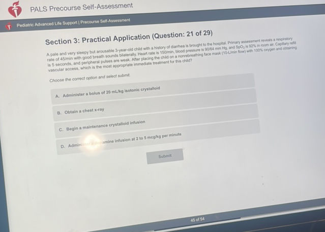 PALS Precourse Self-Assessment Pediatric