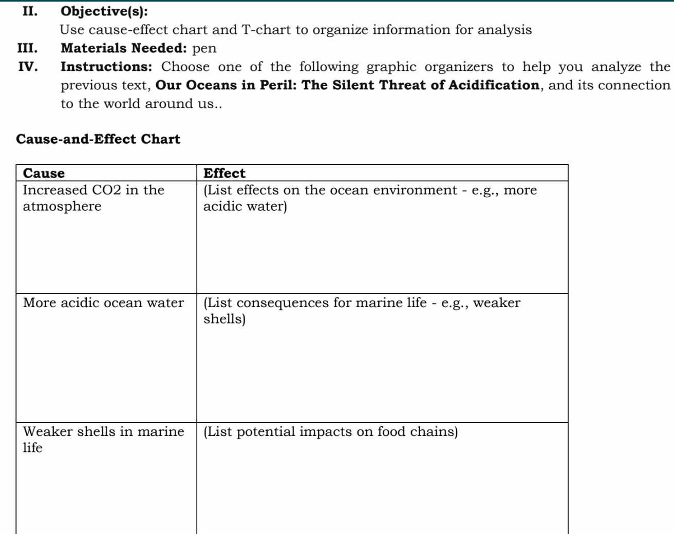 II Objective(s) Use cause-effect chart and | StudyX