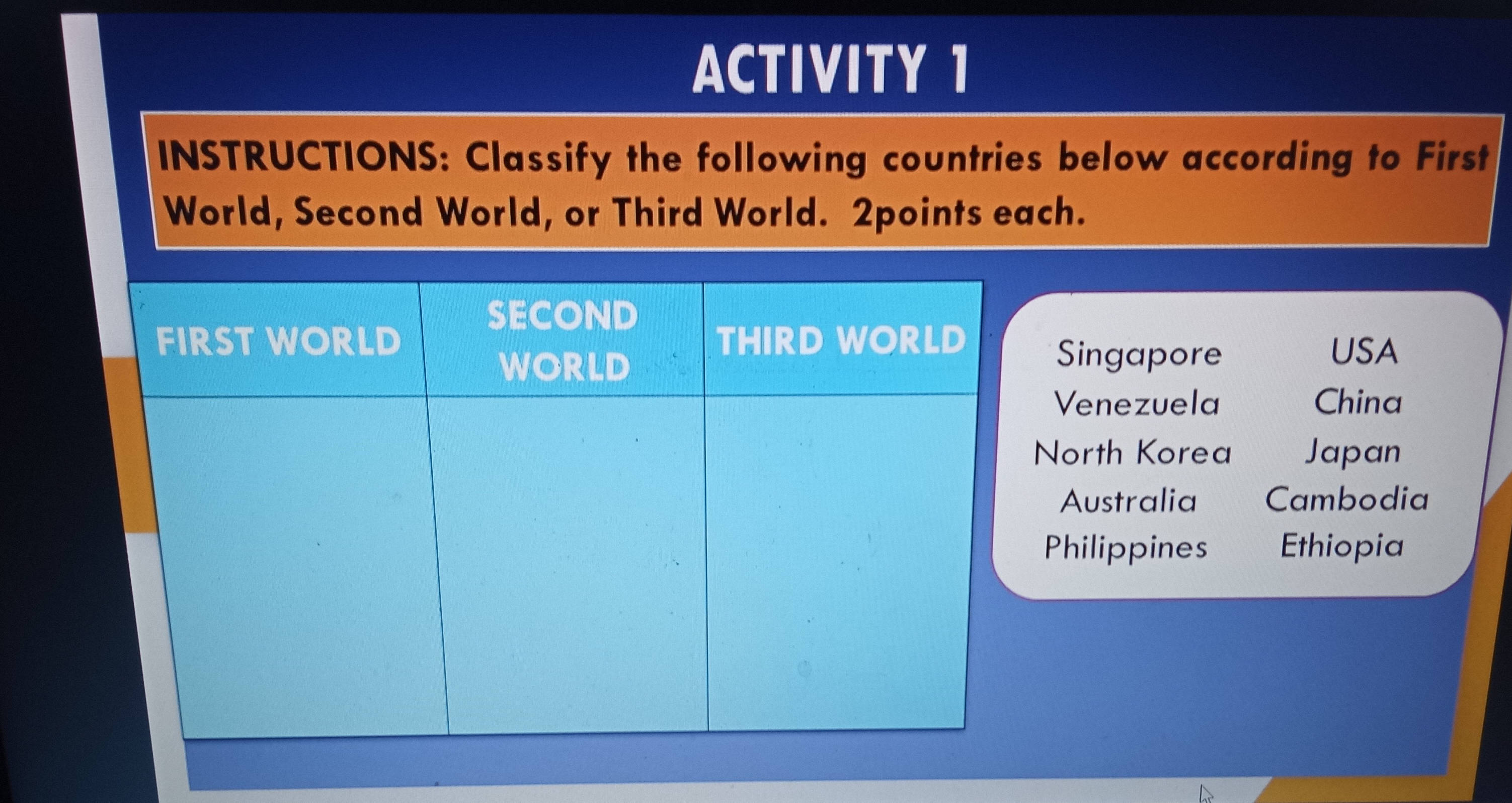 ACTIVITY 1 INSTRUCTIONS Classify the | StudyX