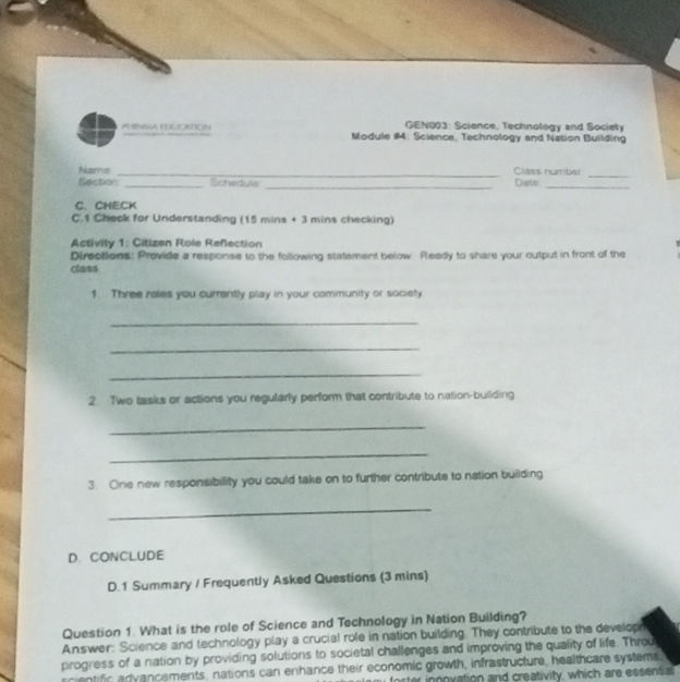 GEN003 Science Technology and Society Module