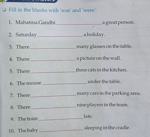 Fill in the blanks with was and were 1 | StudyX