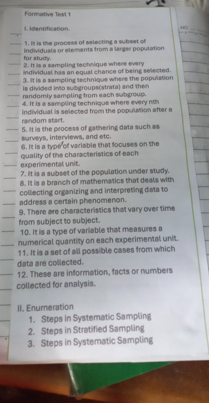 Formative Test 1 I Identification 1 It is | StudyX