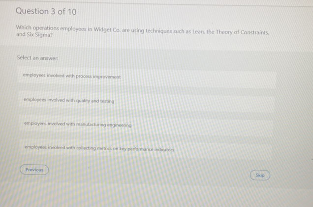 Question 3 of 10 Which operations employees | StudyX