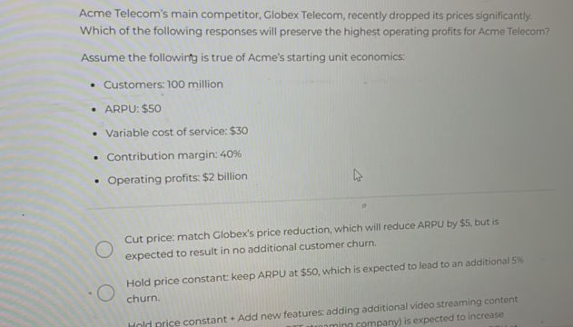 Acme Telecoms main competitor Globex Telecom