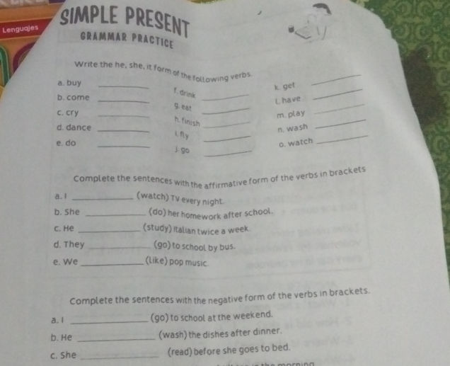 SIMPLE PRESENT GRAMMAR PRACTICEWrite the he | StudyX