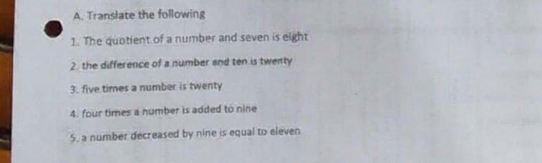 A Translate the following 1 The quotient of | StudyX