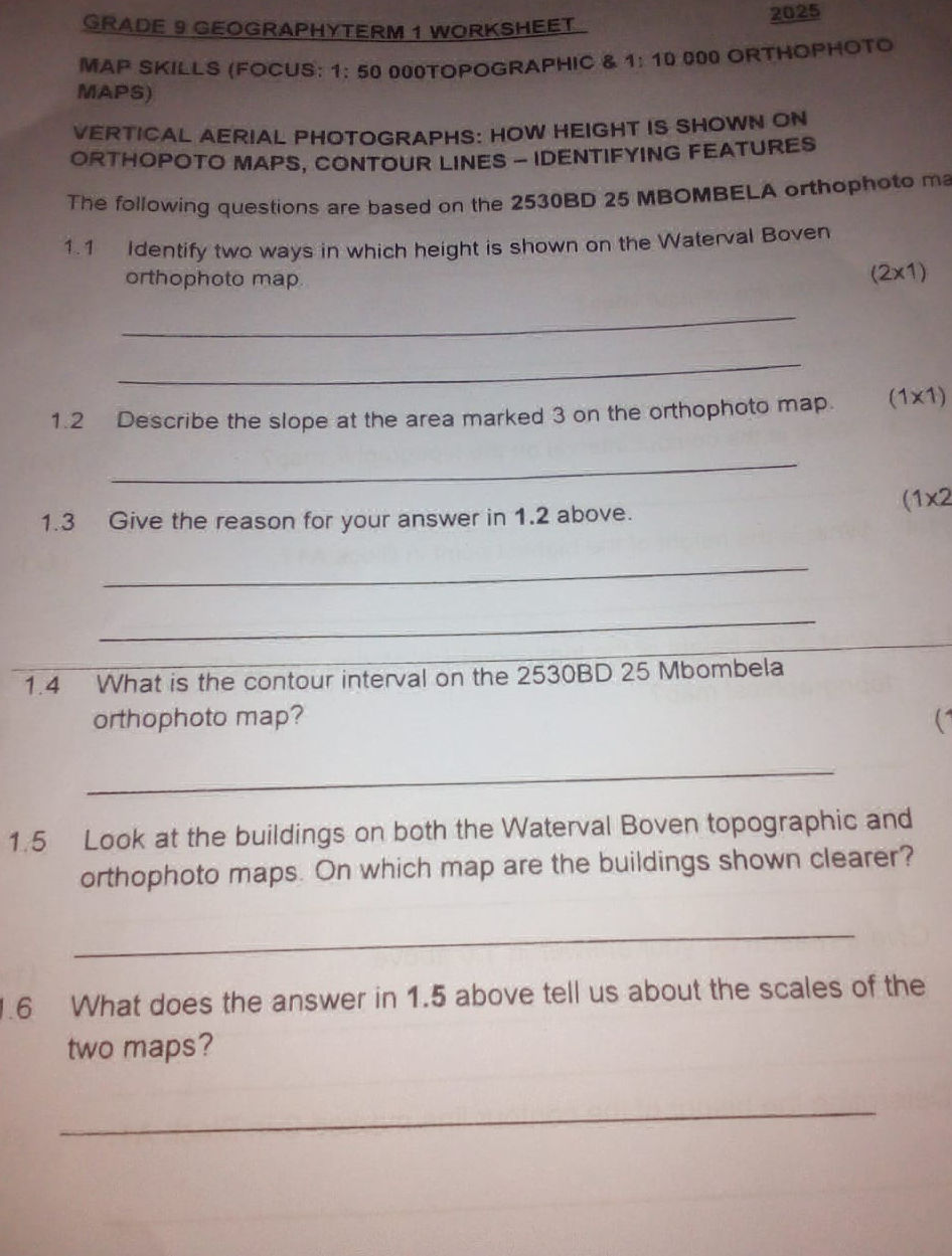 GRADE 9 GEOGRAPHYTERM 1 WORKSHEET 2025 MAP